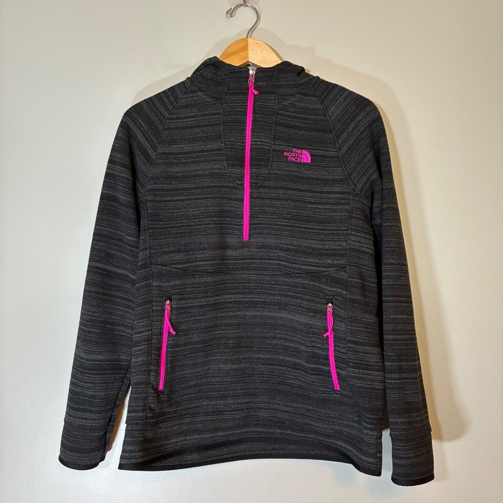 The North Face Womens L Grey Pink Space Dye Quarter Zip Fleece Hoodie Pullover